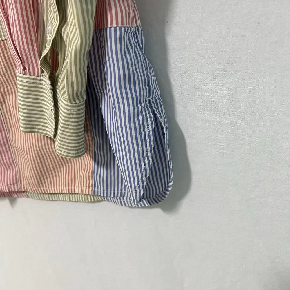 Vintage 90’s J.Crew Oarsman Tag Patchwork Button Up Shirt Mens L Tall Striped